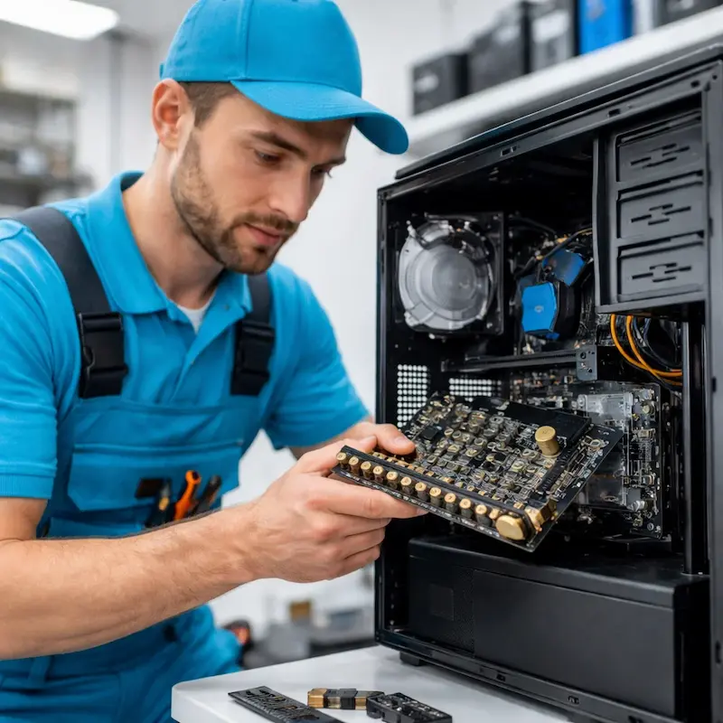 Мастер устанавливает звуковую карту на ПК в Тольятти